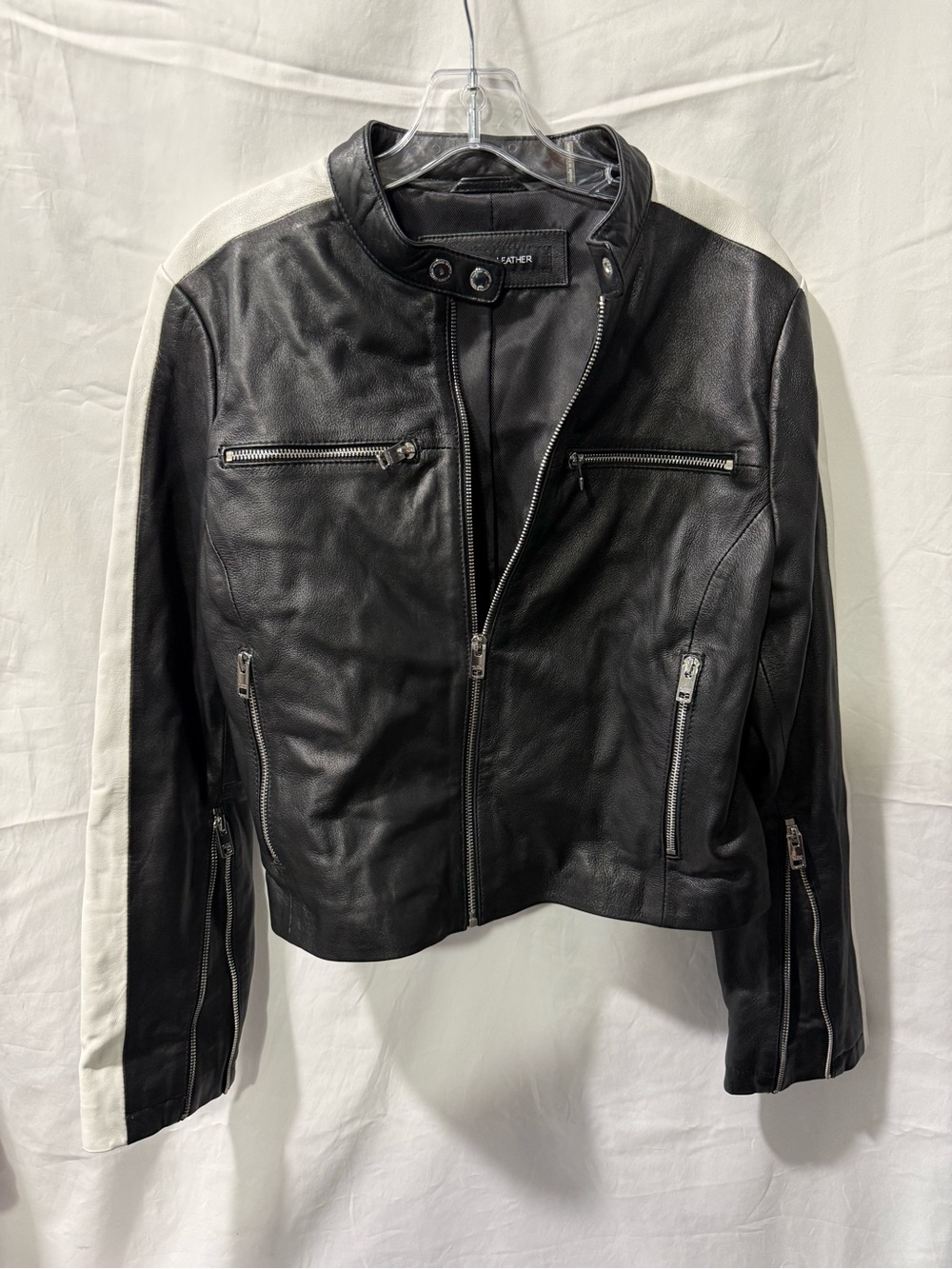 Wilsons Leather Black Jacket with White Sleeve Stripes